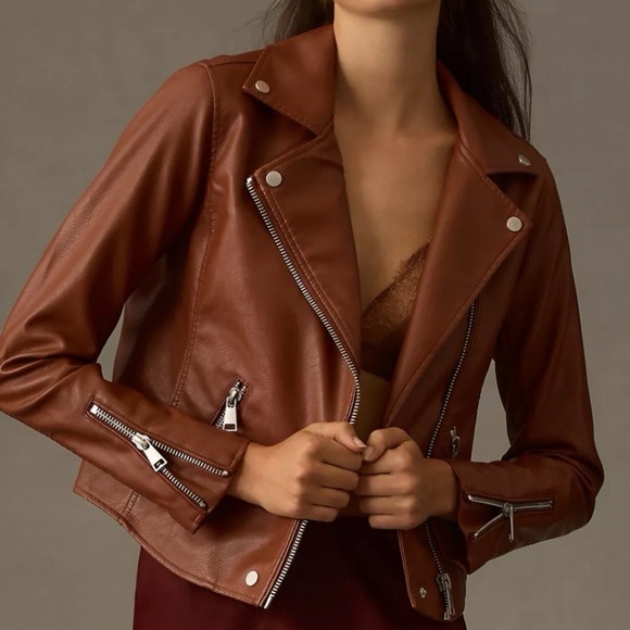 Anthropologie Jackets & Blazers - Anthropologie Brown Vegan Leather Moto Jacket Extra Large